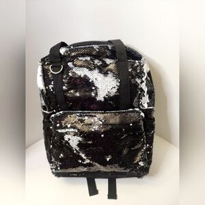 Black and White Sequin Backpack with Adjustable Straps